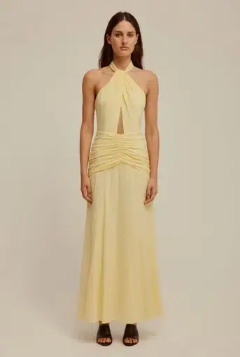 Venroy Halter Neck Cut Out Dress Pastel Yellow Size S / AU 8
