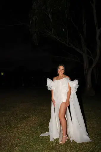 Lillian Khallouf Custom Made Dress In White Pearl Size AU 10