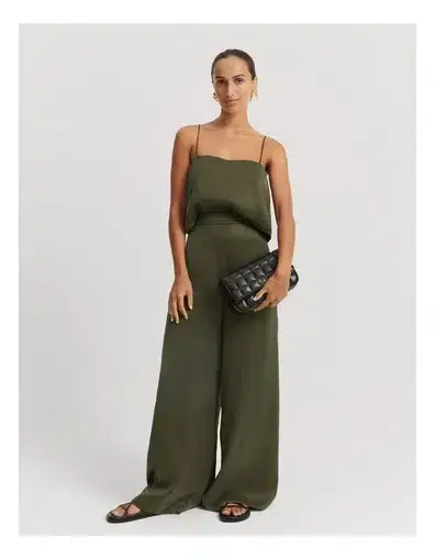 Country Road Fluid Cami and Fluid Palazzo Pant in Dark Olive Size AU 10