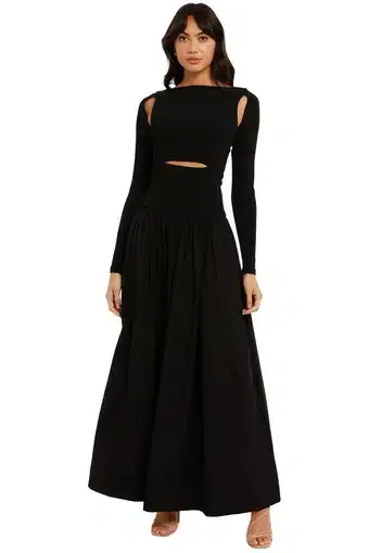 Esse Knit Cotton Split Maxi Dress in Black Size 6