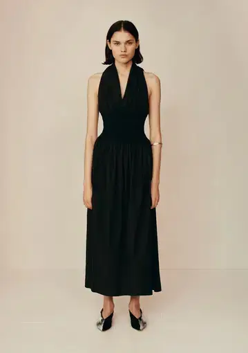 Esse Folded Cotton Rib Midi Dress in Black Size 8