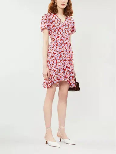Diane Von Furstenberg Estrella Wrap Dress Red Floral Size 8 