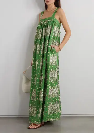 Oroton Posie Linen Maxi Dress Green Floral Size 8
