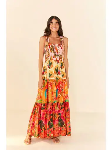 Farm Rio Maxi Dress Orange Print Size AU 8