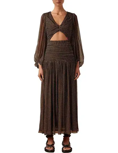 Shona Joy Sofia Ruched Cut Out Midi Dress Print Size 10