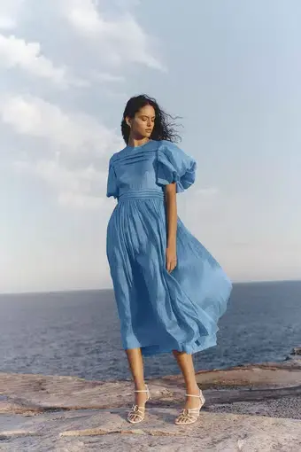 Aje Sylvia Pintuck Midi Dress Azure Blue Size 8