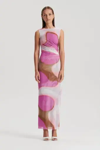 Scanlan Theodore Italian Watercolour Print Dress Pink Tan Size 10