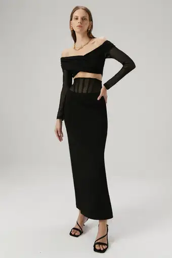 MISHA Marceline Bonded Crepe Gown in Black Size S/Au 8