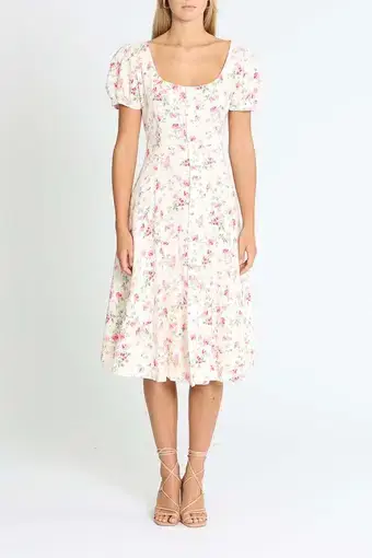 Polo Ralph Lauren Midi Dress Linen Floral Sweet Pea Garden Party Size 0/AU 4