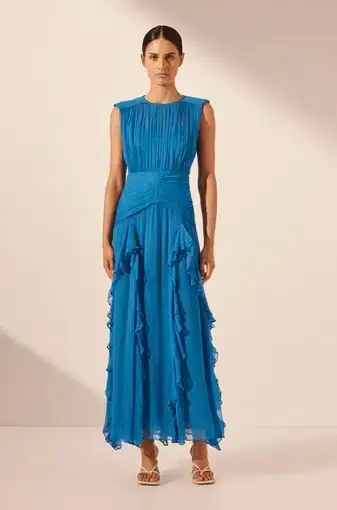 Shona Joy Leilani Round Neck Sleeveless Maxi Dress Pacific Blue Size 6