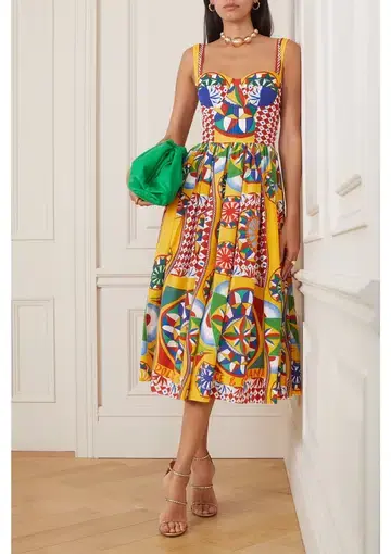 Dolce & Gabbana Carretto Graphic Print Midi Dress Multi Size 8