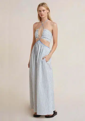 Bec & Bridge Lucia Cut Out Maxi Dress Blue Stripe Size 8