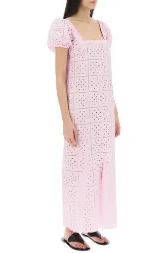Ganni Broderie Anglaise Midi Dress Pink Size 36/AU 8