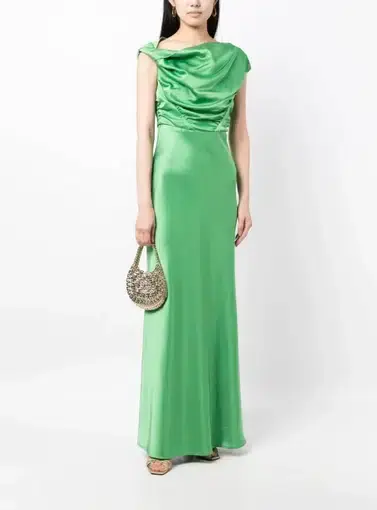Paris Georgia Davie Asymmetric Draped Satin Gown Green Size 10
