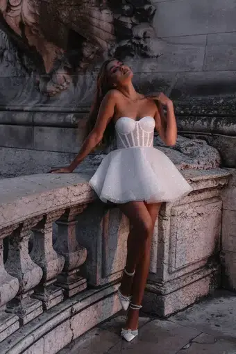 Rosie Etienne Emmelie Bridal Mini Dress Silver White Size 8