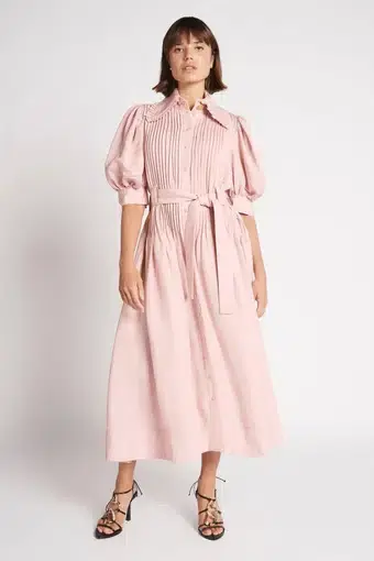 Aje Madeleine Belted Midi Dress in Dusty Pink Size 12