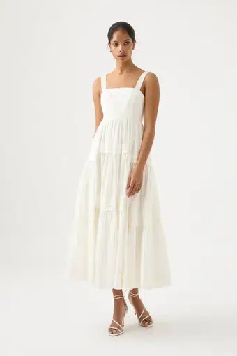 Aje Sophie Tiered Midi Dress in Ivory Size 12