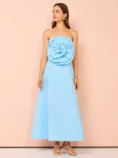 Issy Bustier Rose Midi Dress In Blue Size 8