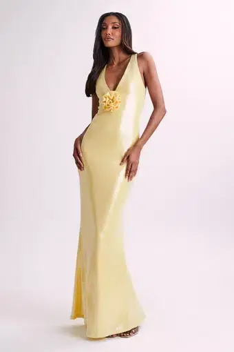Meshki Eliza Rose Sequin Maxi Dress Yellow Size 8 