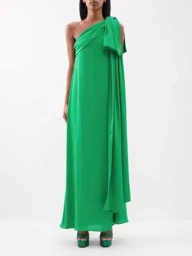 Bernadette Gala One-Shoulder Green Georgette Gown Green Size 12