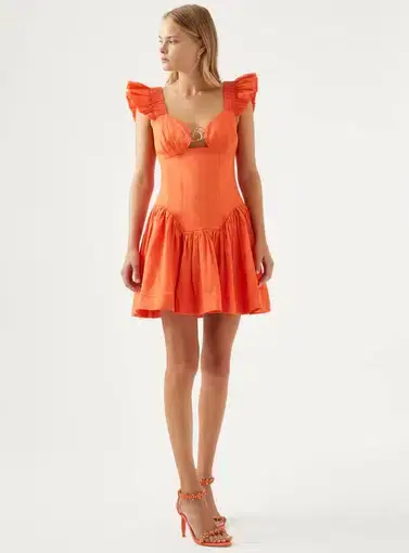Aje Simone Frill Sleeve Mini Dress Orange Size 10