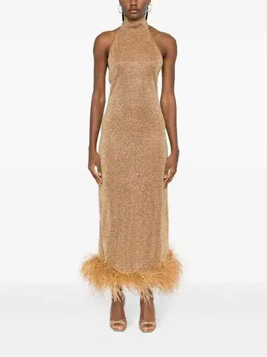 Oseree Lumiere Plumage Dress Gold Size S / AU 6
