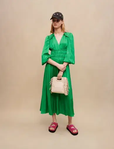 Maje Riannette Dress Midi Green Size 34 / AU 6