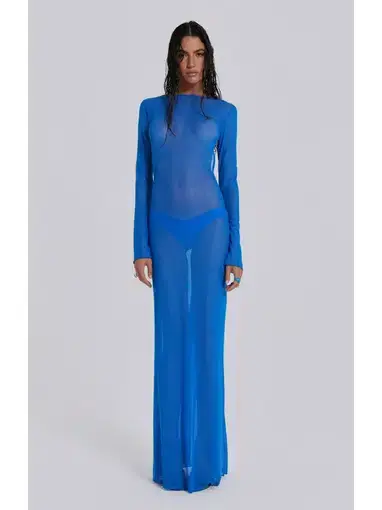 Jaded London Ziva Sheer Maxi Dress Blue Size Small / AU 8