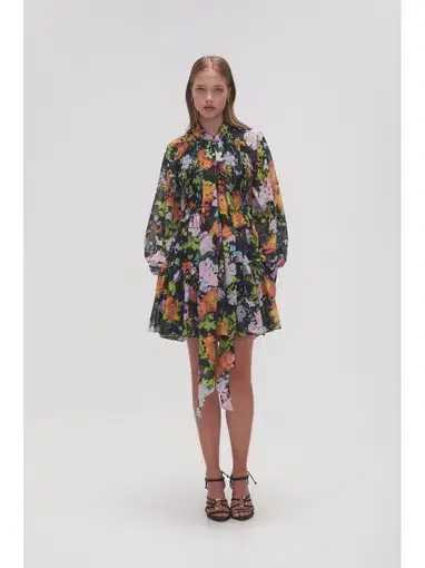Aje Marlowe Shirred Mini Dress in Multi Size AU 8 