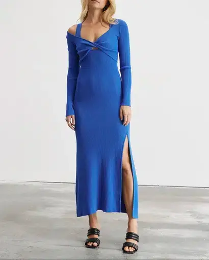 Sovere Mesmerise Combo Knit Dress Blue Size 6 