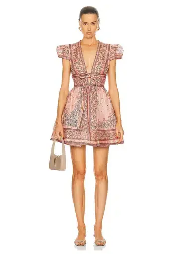 Zimmermann Matchmaker Structured Mini Dress Pink Bandana Print Size 2 / AU 12