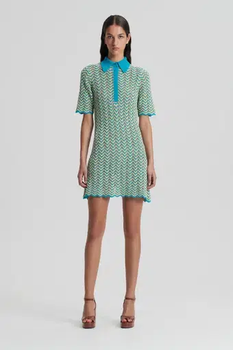 Scanlan Theodore Knit Shirt Dress Turquoise Size XS/ AU 6