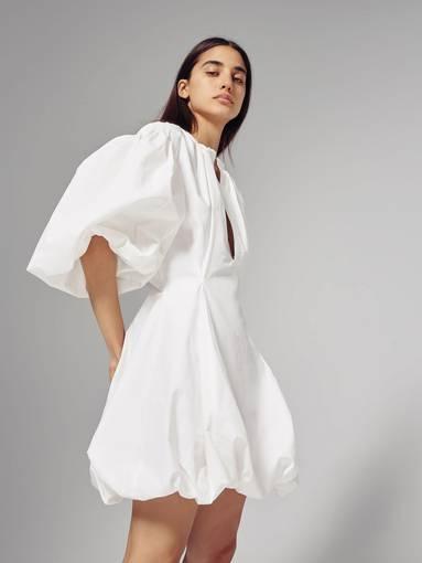 Bassike Gathered Cotton Poplin Mini Dress White Size 12