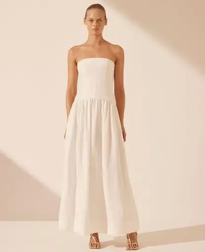 Shona Joy Blanc Linen Strapless Panelled Maxi Dress Ivory Size 8