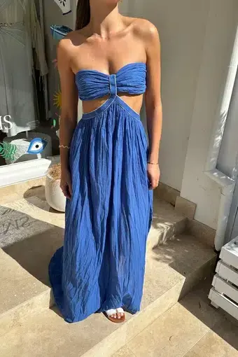 D'Artemide Chloe Strapless Cotton Dress Royal Blue One Size