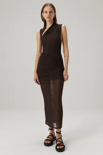 Misha Tillie Midi Dress Brown Size L/ Au 12