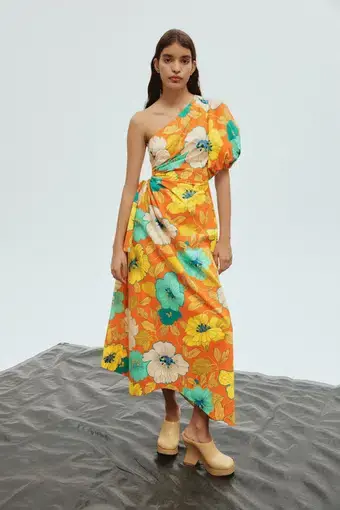 Alemais Piato One Shoulder Midi Dress Floral Size 8