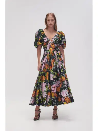 Aje Gabrielle Plunge Midi Dress Midnight Floral Size AU 8