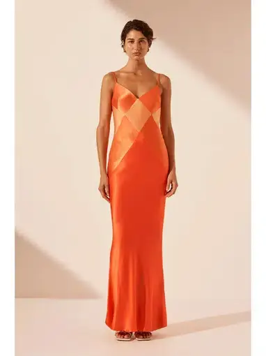 Shona Joy Mia Contrast Spliced Maxi Dress Red Orange/Hibiscus Size AU 10