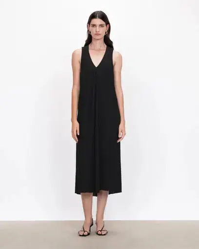 Veronika Maine Textured Plisse Midi Dress Black Size 6