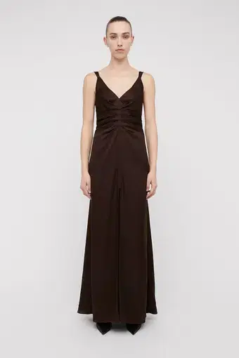 Scanlan Theodore Silk Jacquard Gown Chocolate Brown Size 12 