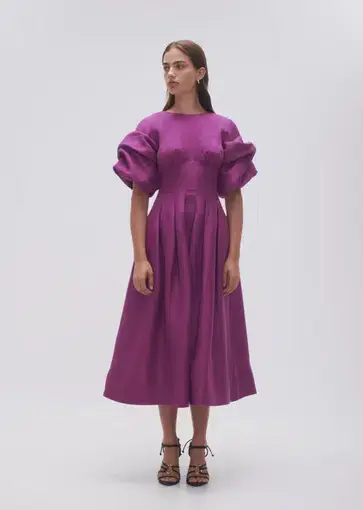 Aje Adelie Puff Sleeve Midi Dress Plum Purple Size 6
