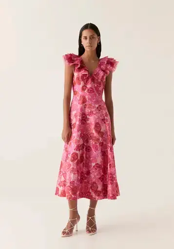 AJE  Enchanted plunge Midi Dress Misty Rose Size 12