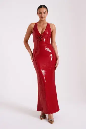 Meshki Eliza Rose Sequin Maxi Dress Red Size S / AU 8