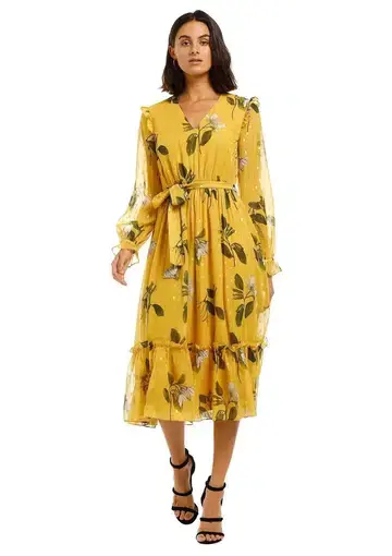 Ted Baker Elissea Savanna Metallic Midi Dress Yellow Size 8