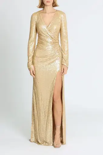 Tadashi Shoji Angelique Drape Gown Gold Size 12
