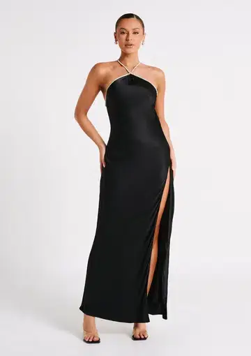 Meshki Louise Diamante Rope Maxi Dress in Black Size 8