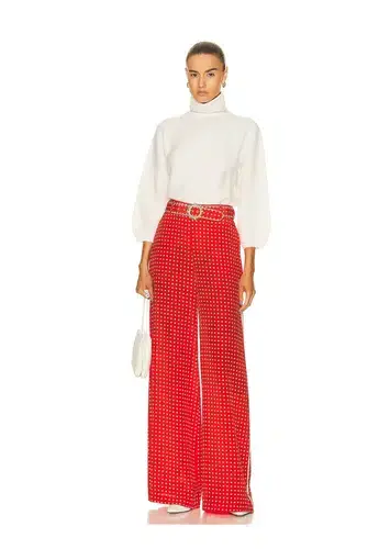 Zimmermann High Waist Red Silk Pants Red Print Size 3/AU 14
