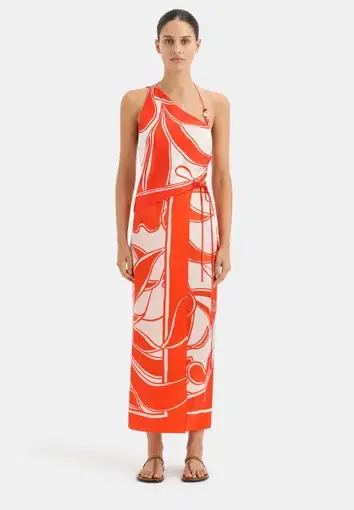 Sir the Label Ramona Asymmetric Top and Wrap Skirt Set Orange Print Size 0P/ AU 6
