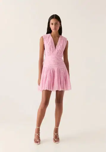 Aje Escapist Mini Dress Flash Pink Size AU 10